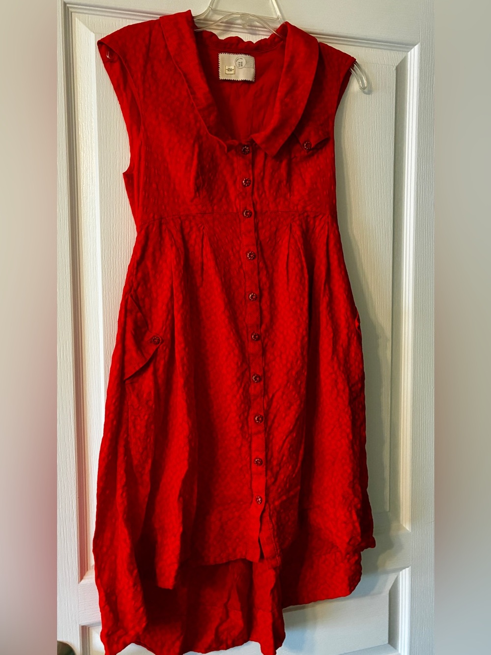 Anthropologie Post Mark Four Cornera Sleeveless Orange Buttons Dress  w/ Pockets